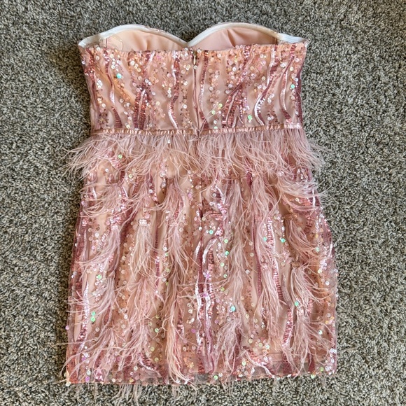 Super fun pink mini dress with sequin and feather details! - Picture 3 of 3